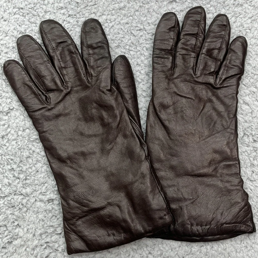 Isotoner Leather Driving Gloves Womens Size 7 Brown Leather Acrylic Nylon Lining